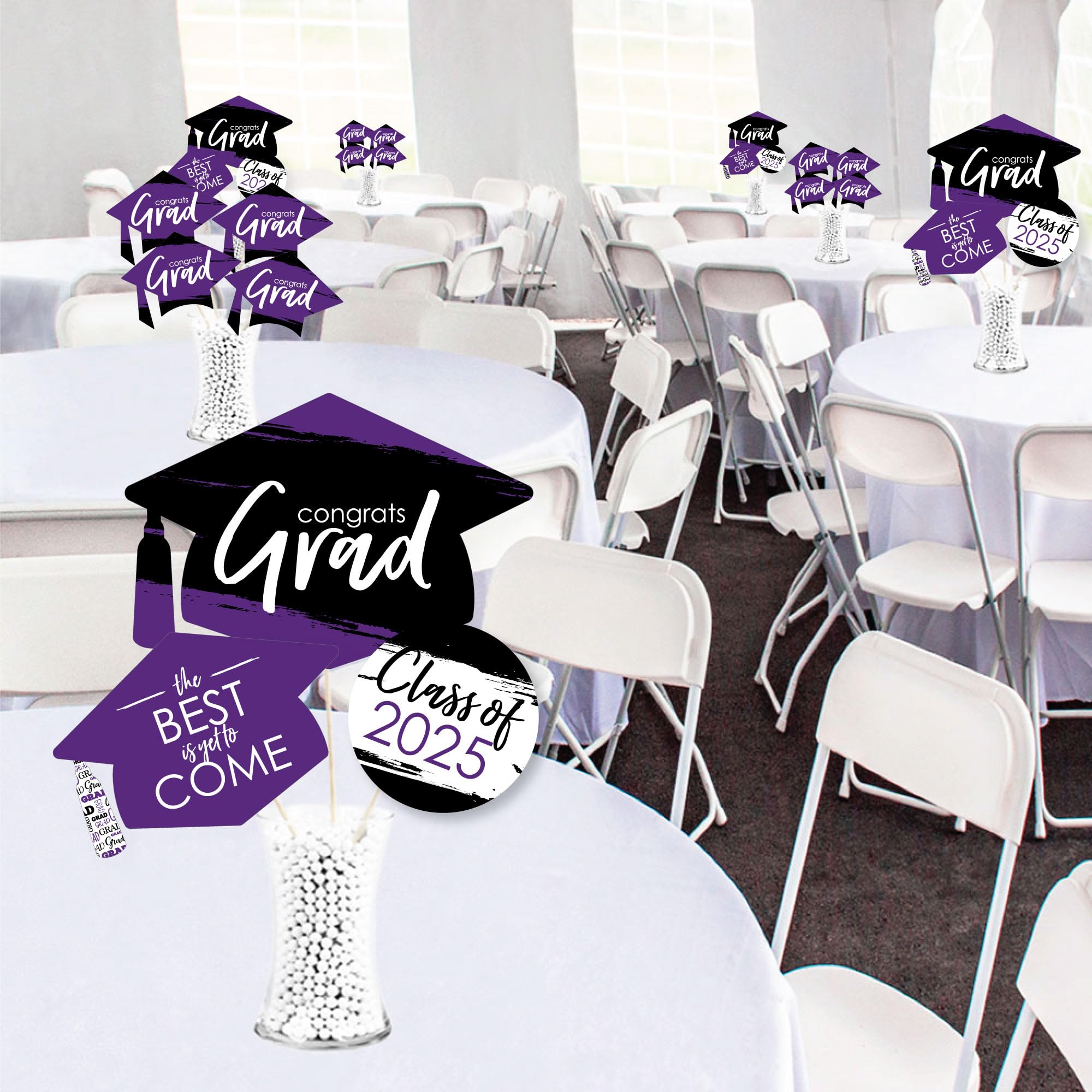 Big Dot of Happiness 2025 Purple Graduation Party Centerpiece Sticks - Showstopper Table Toppers - 35 Pieces