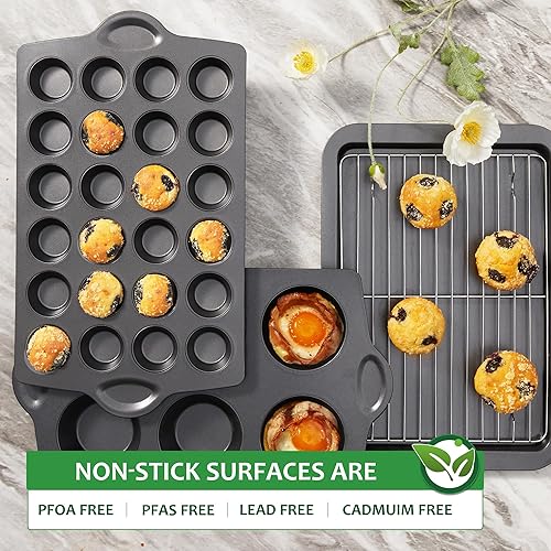 Miniatura 4 de HONGBAKE Molde antiadherente para magdalenas, paquete de 2 moldes grandes para hornear, bandeja para tartas, 3.5 dia, 6 tazas, premium, extra