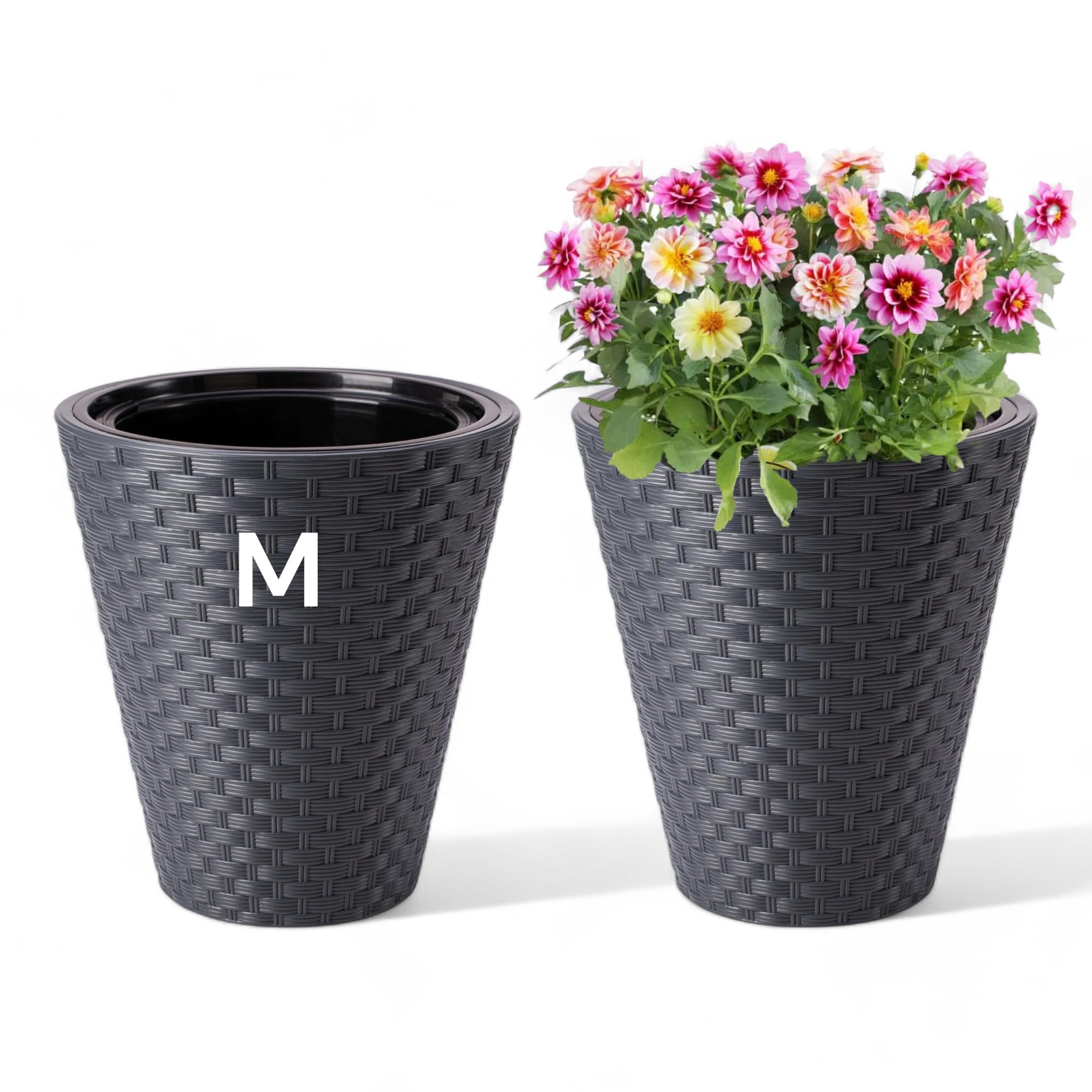 Blumenkübel Rattan Optik Anthrazit Größe M für Outdoor-Ästhetik
