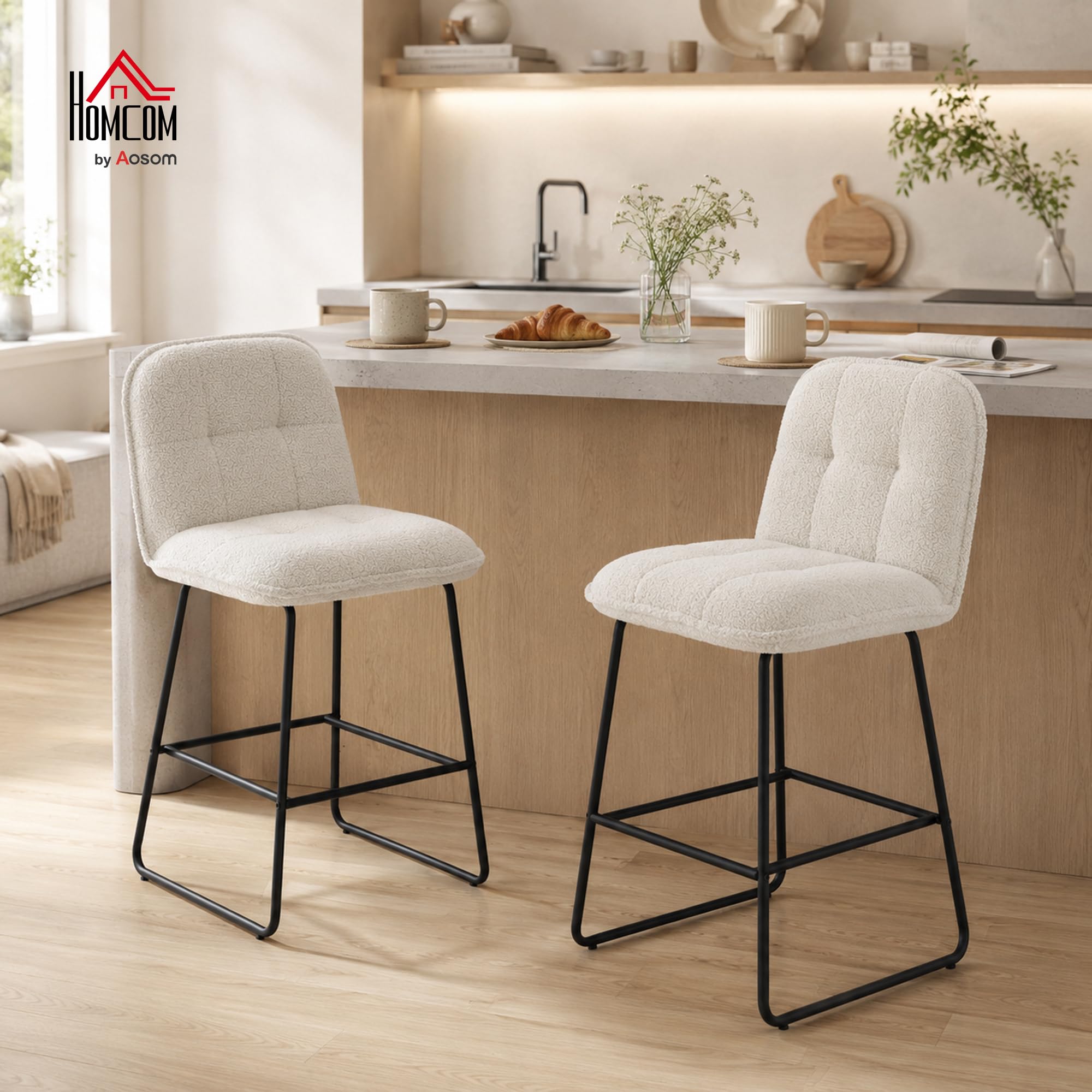 HOMCOM Lot de 2 Tabourets de Bar Extra-Large Assise 66H cm Crème