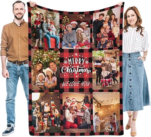 Mantas personalizadas de Feliz Navidad, regalos personalizados de Navidad con tus propias fotos, manta de fotos personalizada como regalo para mamá,