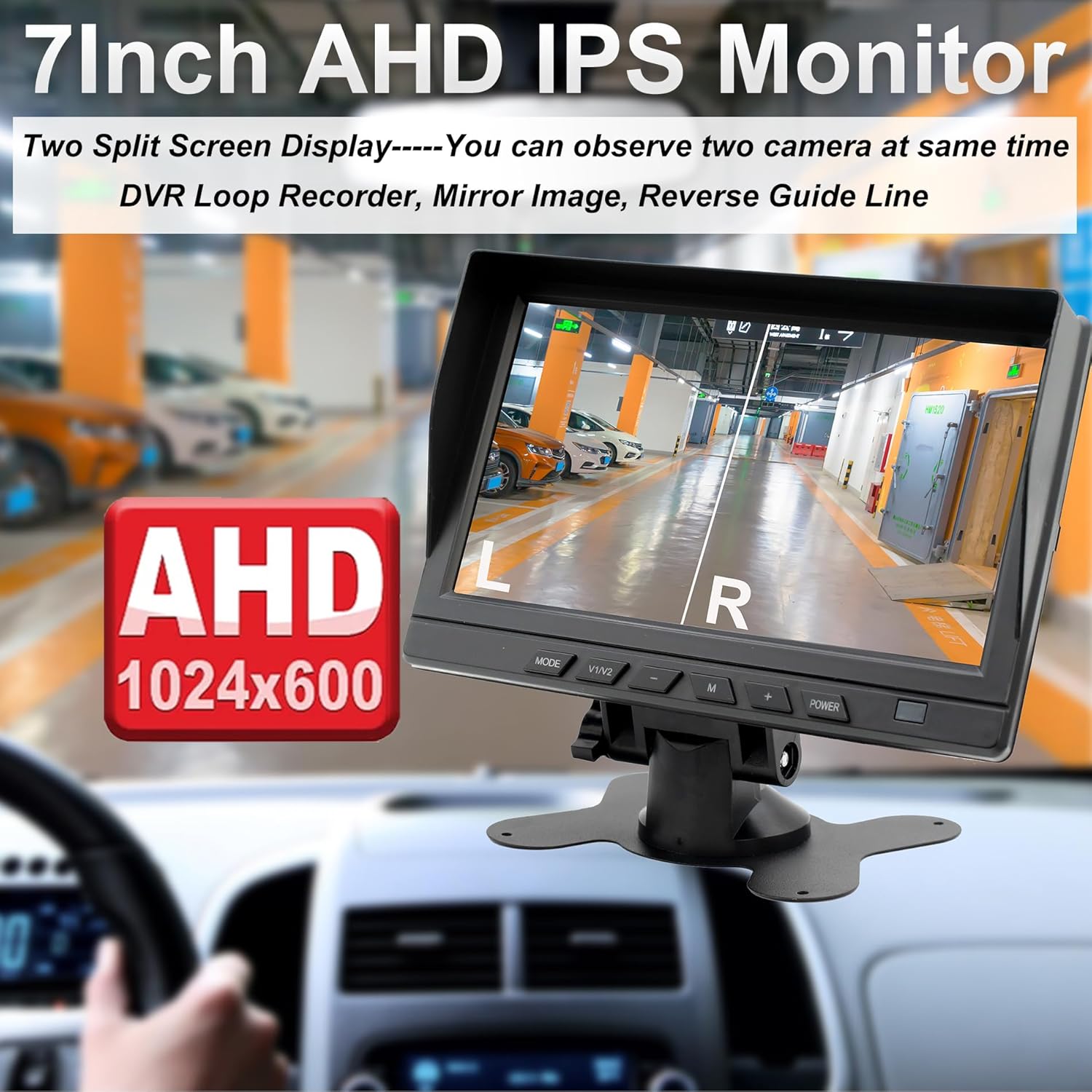 HD Wired RV Backup Camera System Kit,7 inch IPS Dual Split Screen Monitor DVR Recording IP69 Waterproof 1080P Front View Rear View Reverse Cameras Parking Lines for Truck/Semi-Trailer/Box Truck