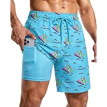 Mens 7 Inch Swim Trunks with Compression Liner and Zipped Pocket Quick Dry Board Shorts Bathing Suit for Beach