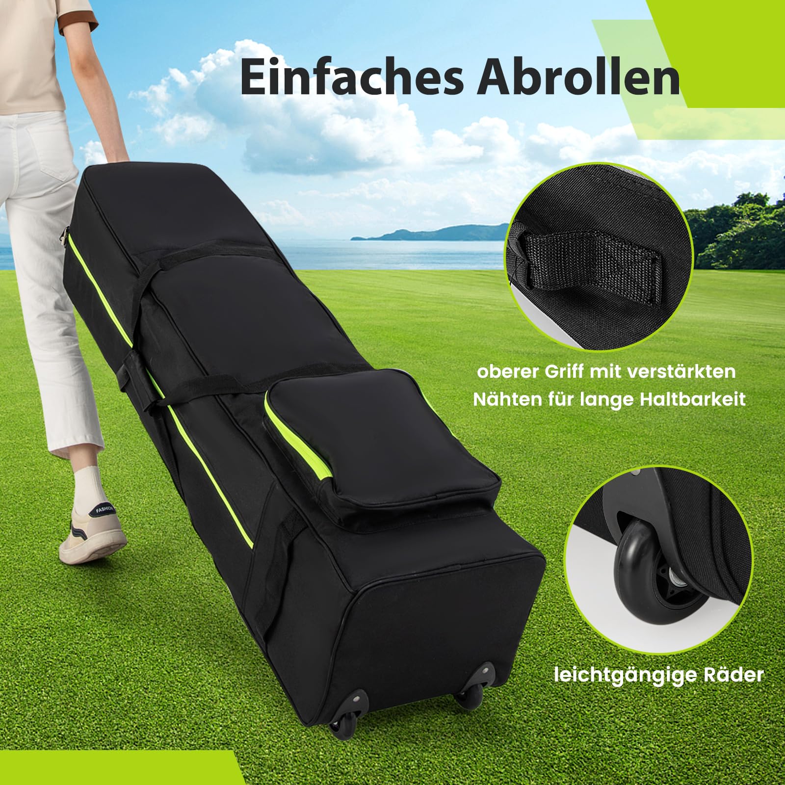 COSTWAY Golf Reisetasche mit Rädern, Golfbag faltbar für Fluglinien mit Schlüssel & Aufbewahrungstasche, Golftasche Golfschlägertasche für Reisen und Flüge