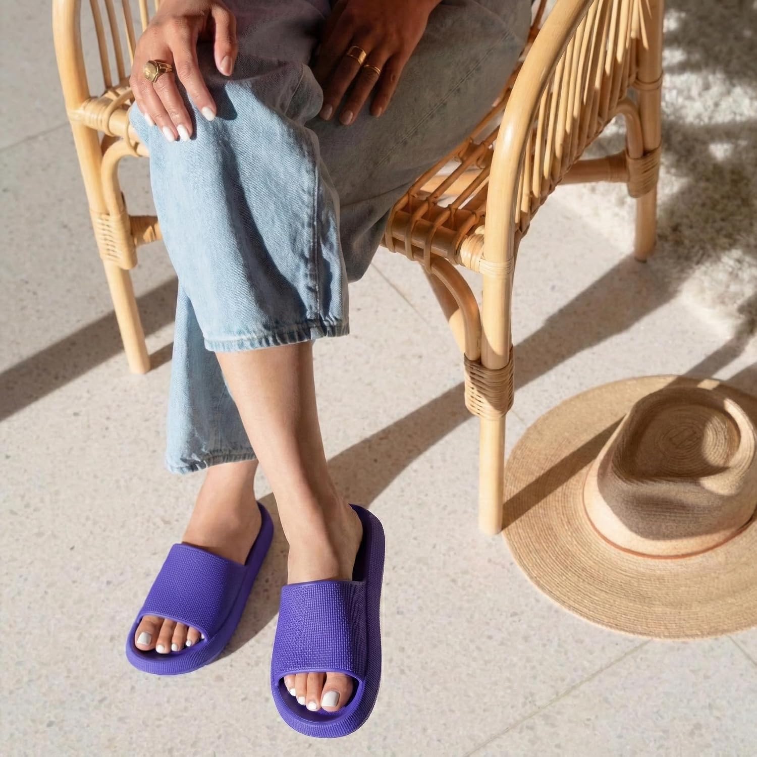 CUSHIONAIRE Feather EVA Slides for Women – Comfortable Slip On Womens Slippers, Indoor Outdoor Shower Shoes, Beach Essential Cloud Slides thumbnail