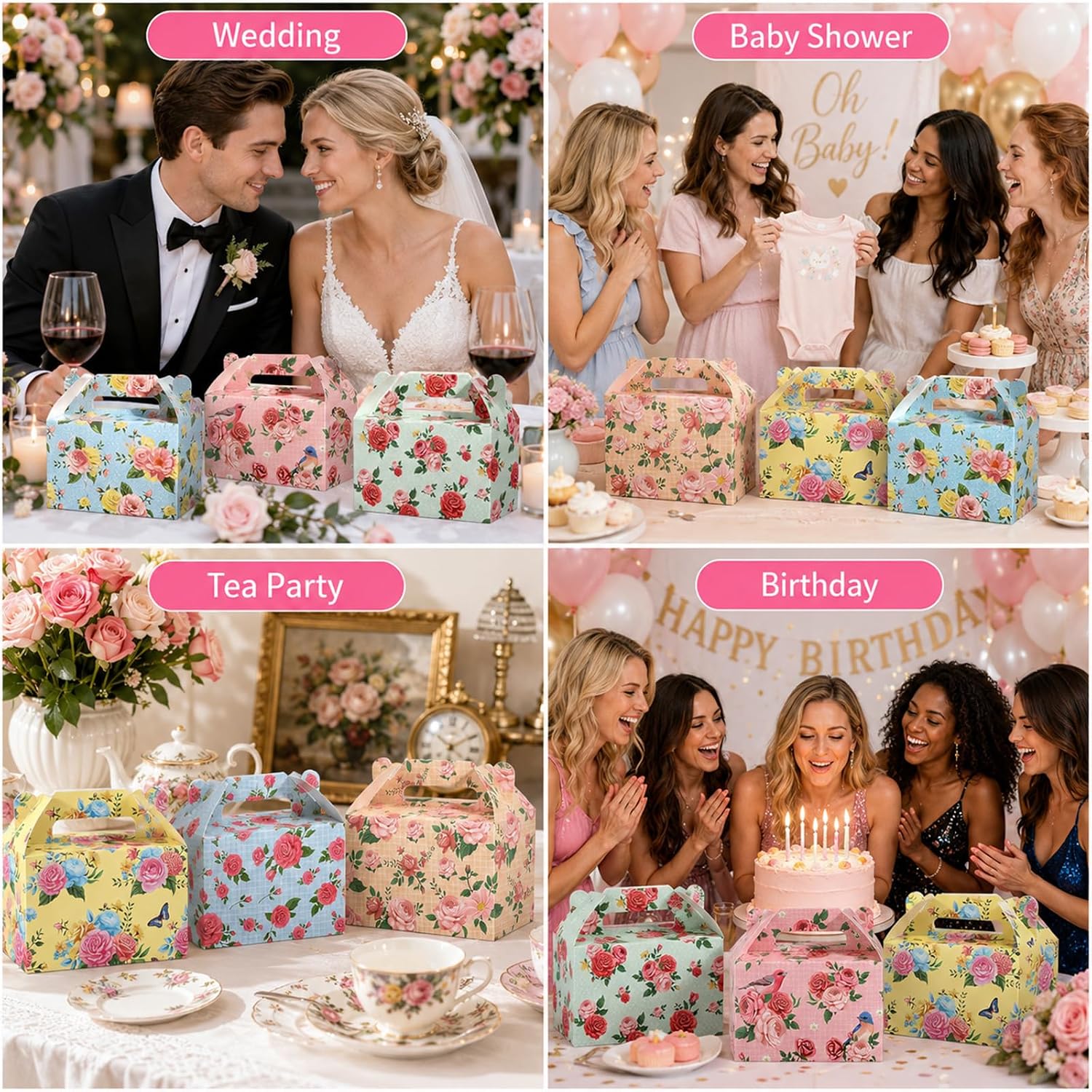 Yiaoyinnz 12Pcs Tea Party Favors Treat Boxes Bulk Tea Party Decorations Vintage Floral Goodie Candy Boxes for Garden Vintage Floral Mother’s Day Princess Birthday Wedding Bridal Baby Shower Supplies