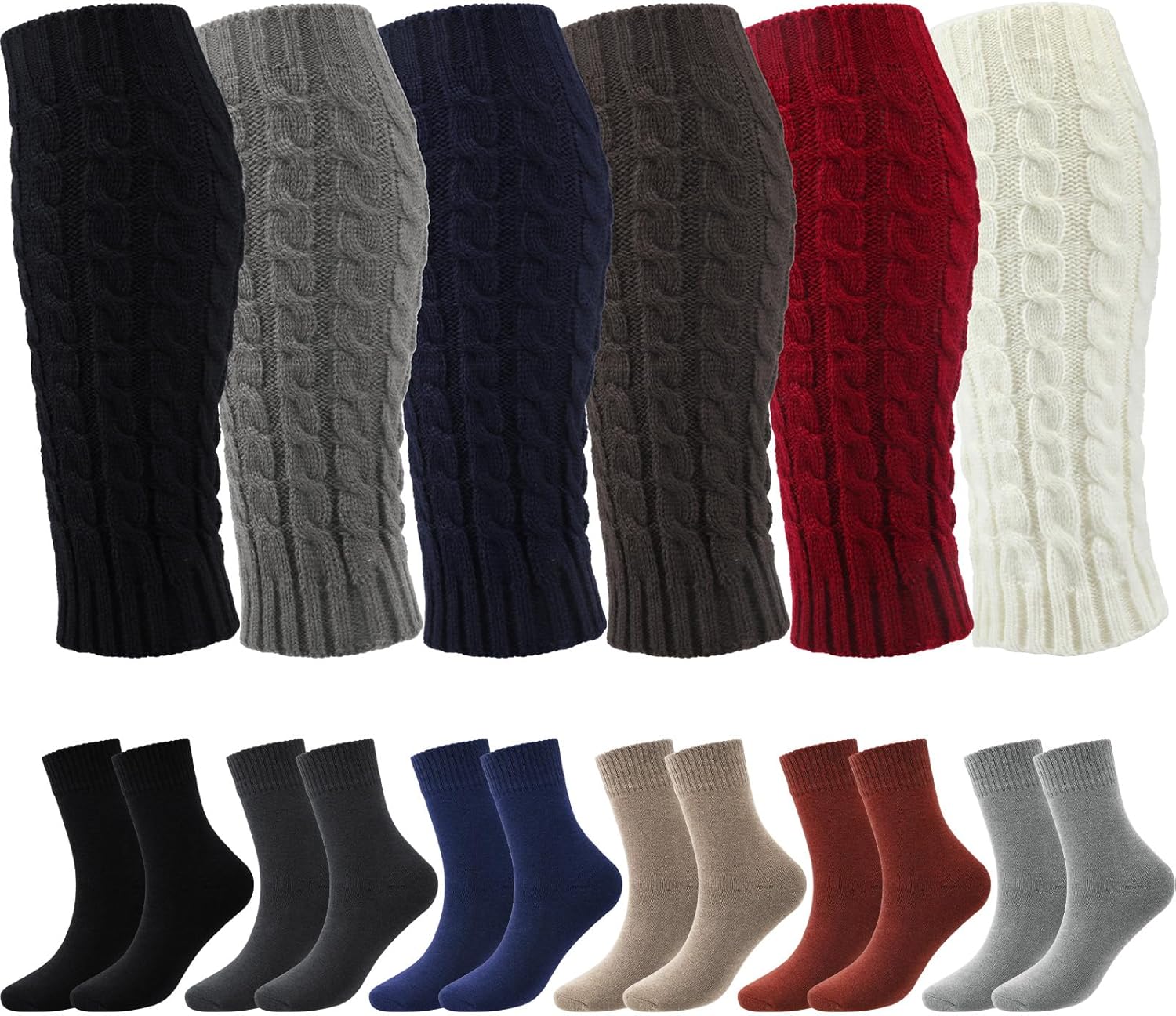 Liitrsh 12 Pairs Leg Warmers for Women and Wool Socks Set, Winter Long Knit Boot Socks, Warm Thick