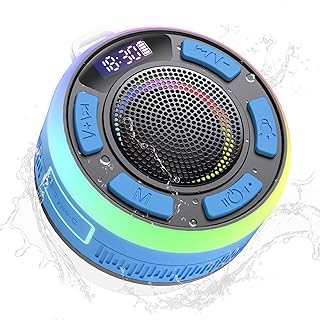 IPX7 Waterproof Shower Bluetooth Speaker, Portable Small Speaker with Suction Cup and Time Display, Loud Crystal Sound & Bass 10H Playtime 1100mAh, Wireless Shower Speakers for Pool, Beach Gift Blue