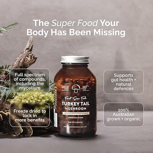 Miniatura 2 de Forest Super Foods Hongo entero de cola de pavo cultivado en Australia (incluye micelio), ideal para la salud intestinal + apoyar las defensas