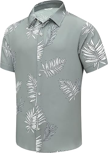 SheLucki - Camisa hawaiana para hombre, unisex, de manga corta, con botones, para la playa y el verano, ropa casual estampada con sombra de palmas
