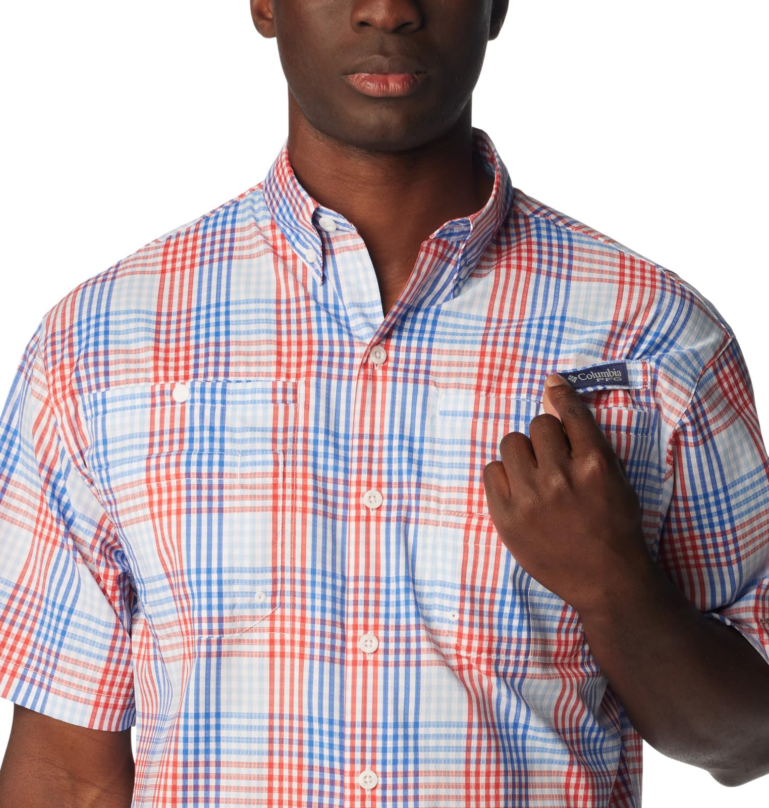 Columbia Camicia a Maniche Corte Super Tamiami Maglietta da Escursionismo, Blu vivido, a Quadretti, S Uomo