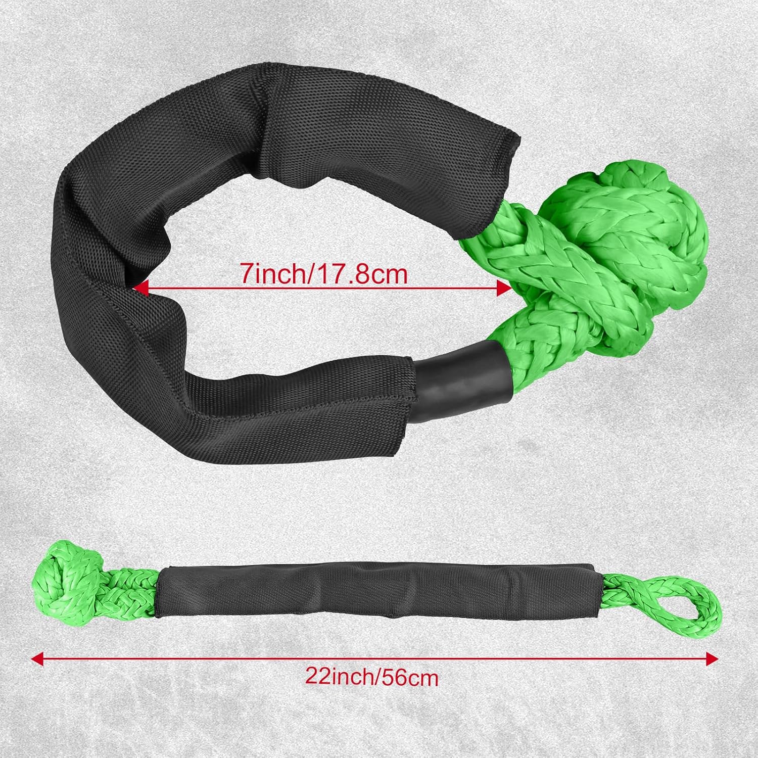 2 Pack Green Soft Shackle 57,000 LBS Breaking Strength 1/2 inch X 22 inch with Protective Sleeve for Off-Road Sailing Trucks 4x4 UTV Synthetic Road Recovery Rope Soft Shackle for Recovery