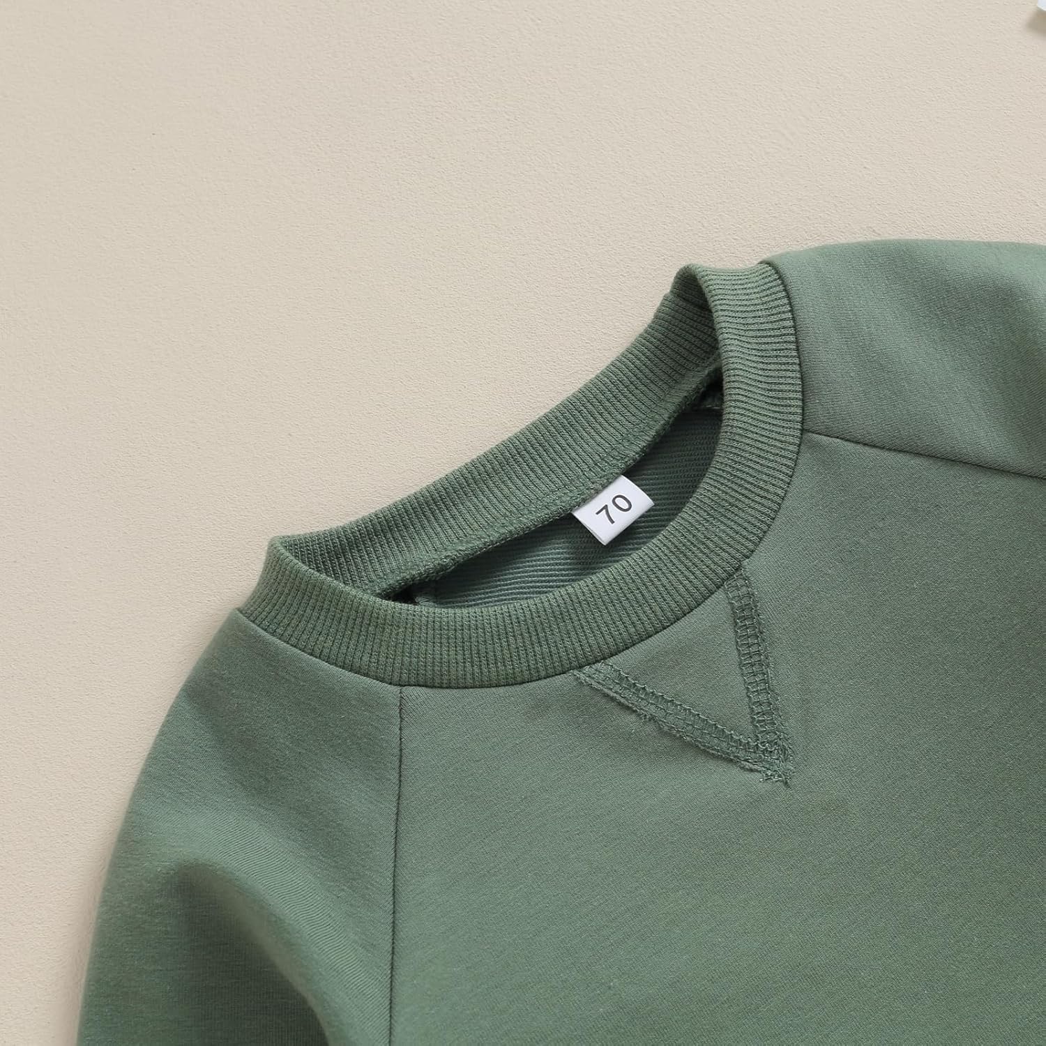 Toddler Baby Boy Clothes Solid Color Long Sleeve Crewneck Sweatshirt Top Casual Pants Set 2Pcs Fall Winter Outfits - Image 3