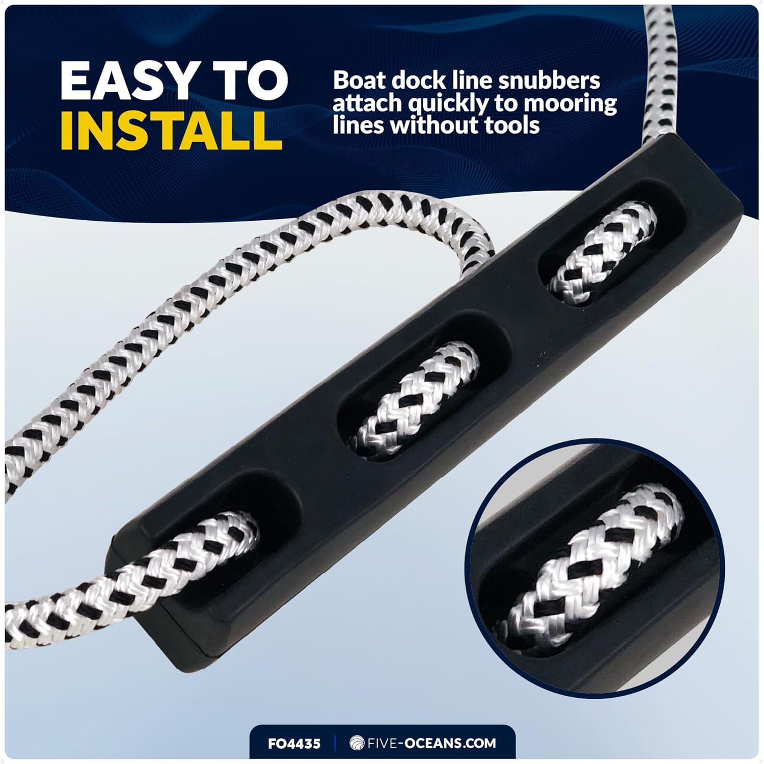 Five Oceans Marine Rubber Boat Dock Line Mooring Snubbers for 13/16" to 7/8" Rope, EPDM Rubber, Mooring Anchor Snubber for Boats, Pontoons, Yachts - FO4435