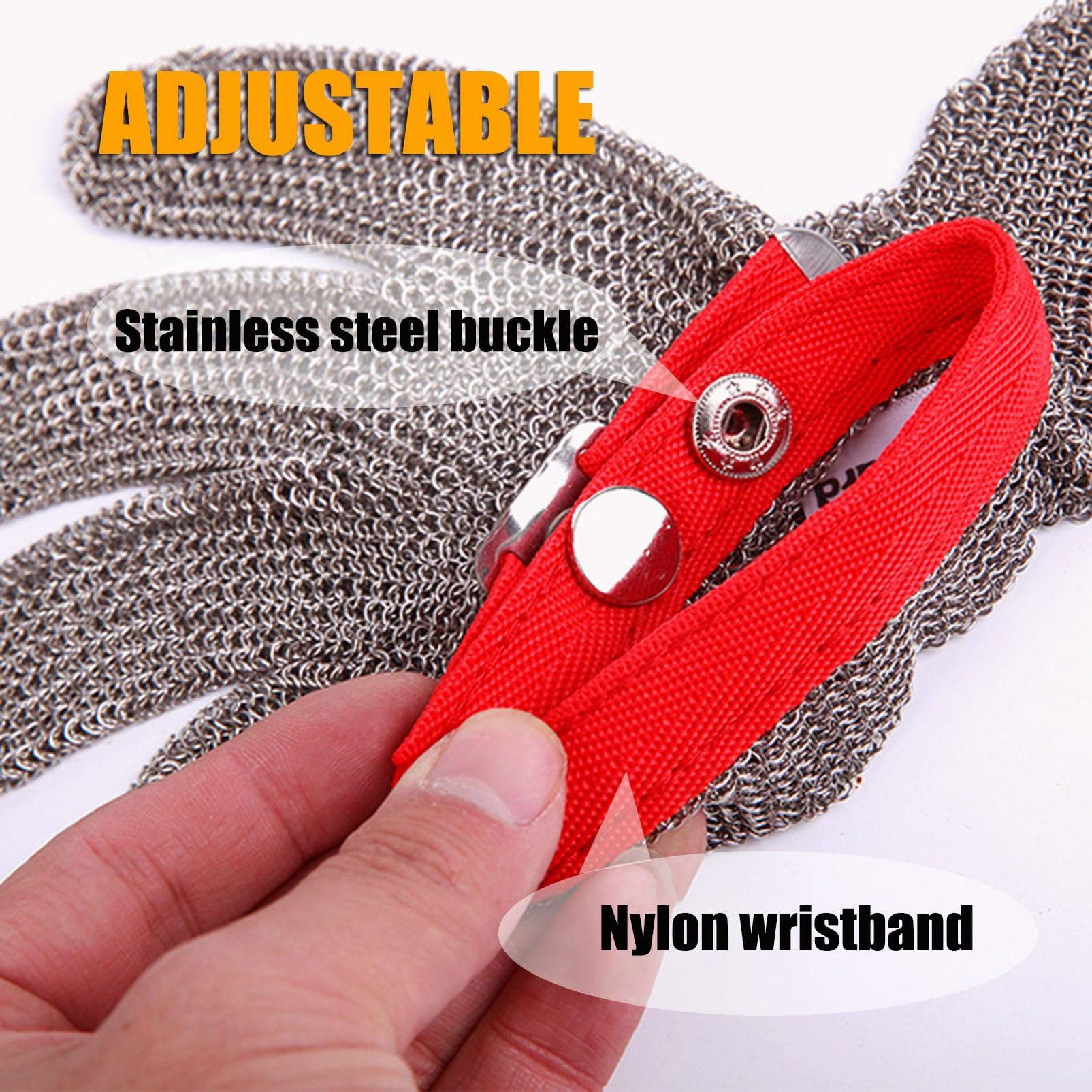 Guantes de Trabajo Anticorte 5 Guantes De Malla A Prueba De Cortes Con Pulsera De Nailon Ajustable, Guantes De Trabajo De Seguridad For Corte De Metales De Laboratorio(XXL)