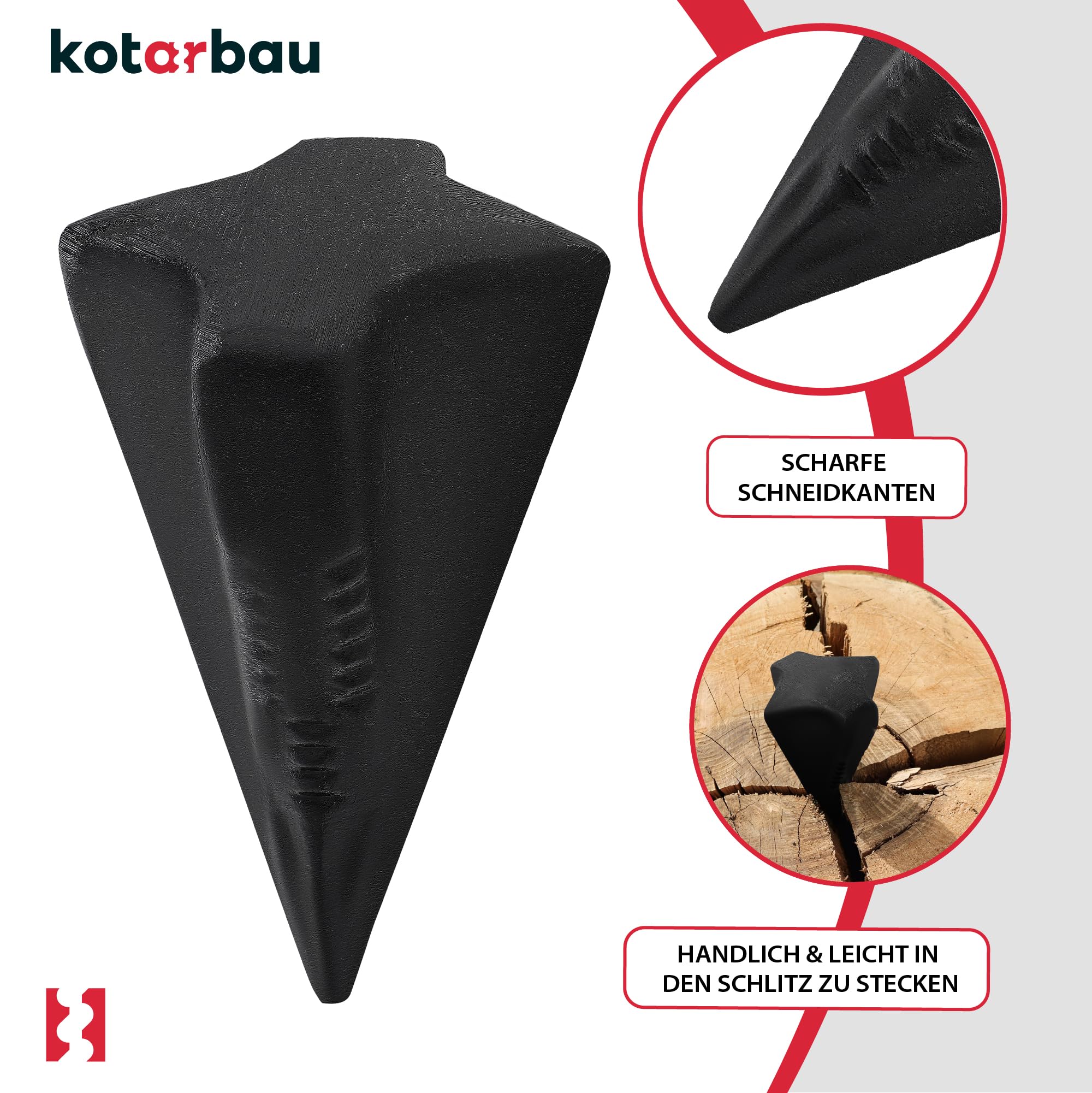 KOTARBAU® Coin de Fendage Rotatif Forgé en Acier Coin de 170 mm 1,6 kg Grenade de Fendage Fendeur de Bûches Coin d'abattage Coin de Bûche Coin de Levage Coin d'enfoncement pour Fendre le Bois