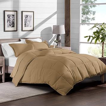 Comforter Set 500 Thread Count 400 GSM Luxurious Classic Light 3 Pieces Comforter with 2 Pillowshams Twin/Twin XL68" X 90" Colour-Beige