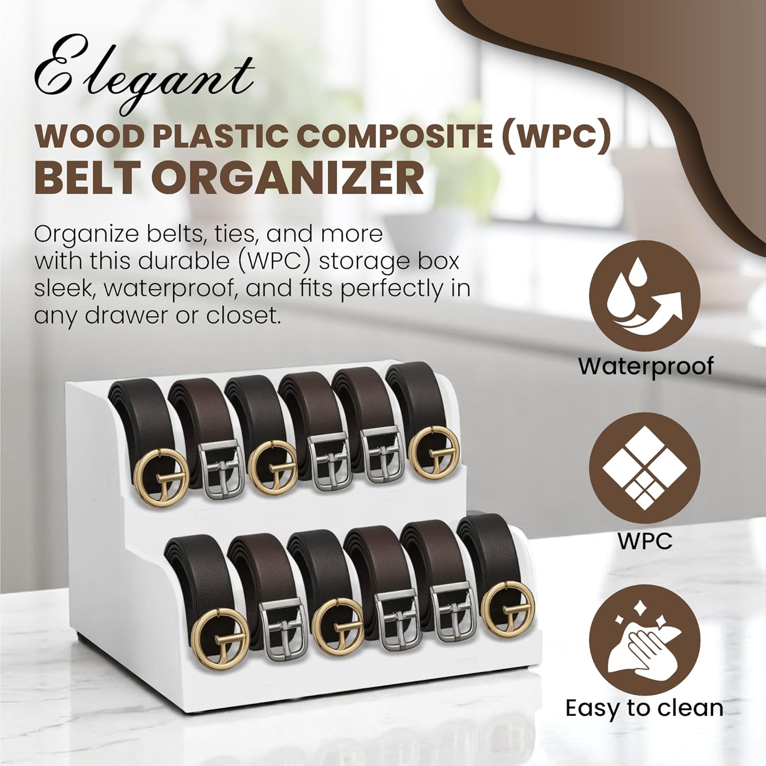 Lunoir 12-Compartment Belt Organizer for Closet – Belt Holder Storage Box for Men, Tie & Scarf Organizer, Foldable Belt Rack, Closet Storage Solution for Accessories