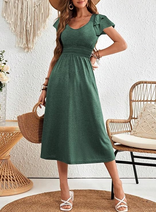 Trendy Ruffle Sleeve Midi Dress | Perfect Summer Outfit