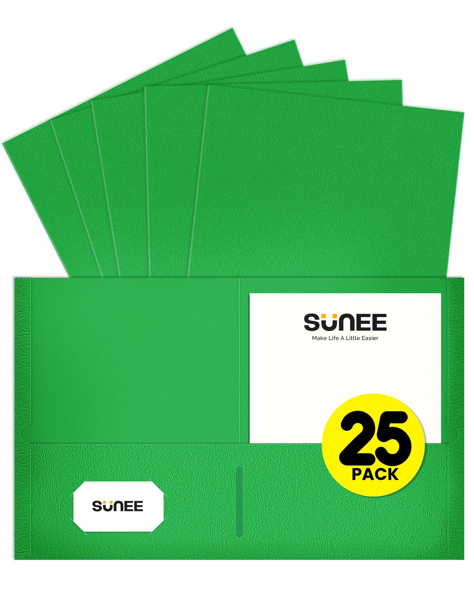 SUNEE Folders with Pockets(25 Pack, Green), 2 Pocket Folders Fit Letter Size Paper, Paper File Folder for School Office Home Business