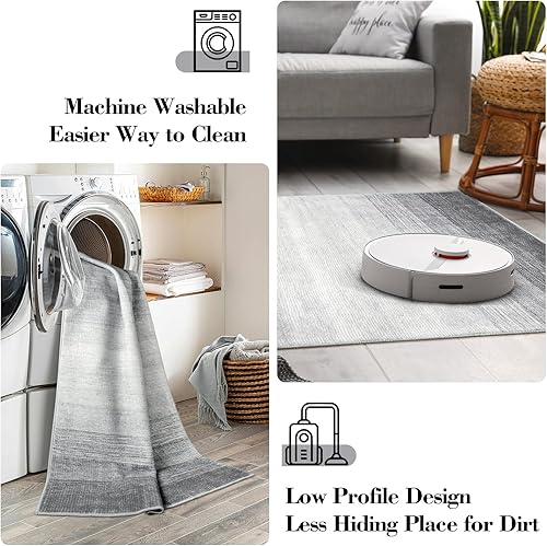 Miniatura 3 de Wonnitar Alfombra moderna degradada de 6 x 9 pies, lavable, grande, antideslizante, suave, gris, para dormitorio, contemporánea, ultrafina,