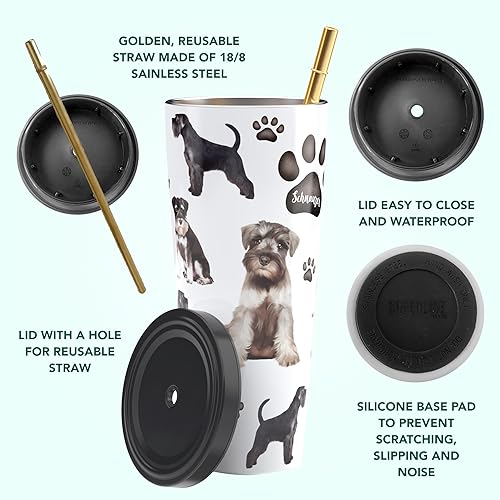 Miniatura 4 de Greenline Goods Vasos aislados Schnauzer de 25 onzas con tapas y pajillas, vasos de acero inoxidable para bebidas frías y calientes, diseño elegante