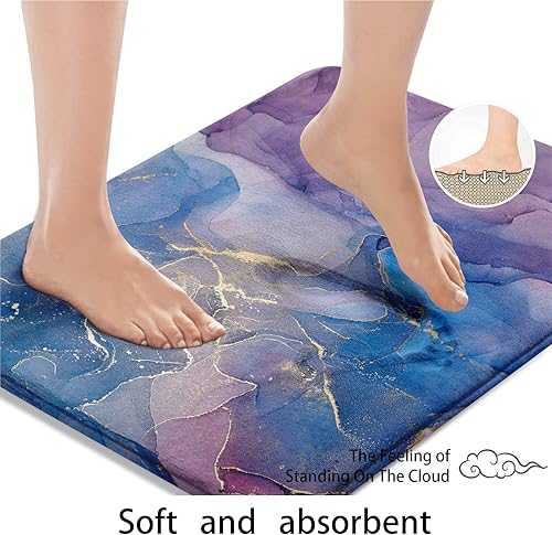 Miniatura 5 de Britimes Tapete de baño abstracto con textura de mármol, antideslizante, arte moderno y colorido, cubierta lavable, tapete para decoración de baño,