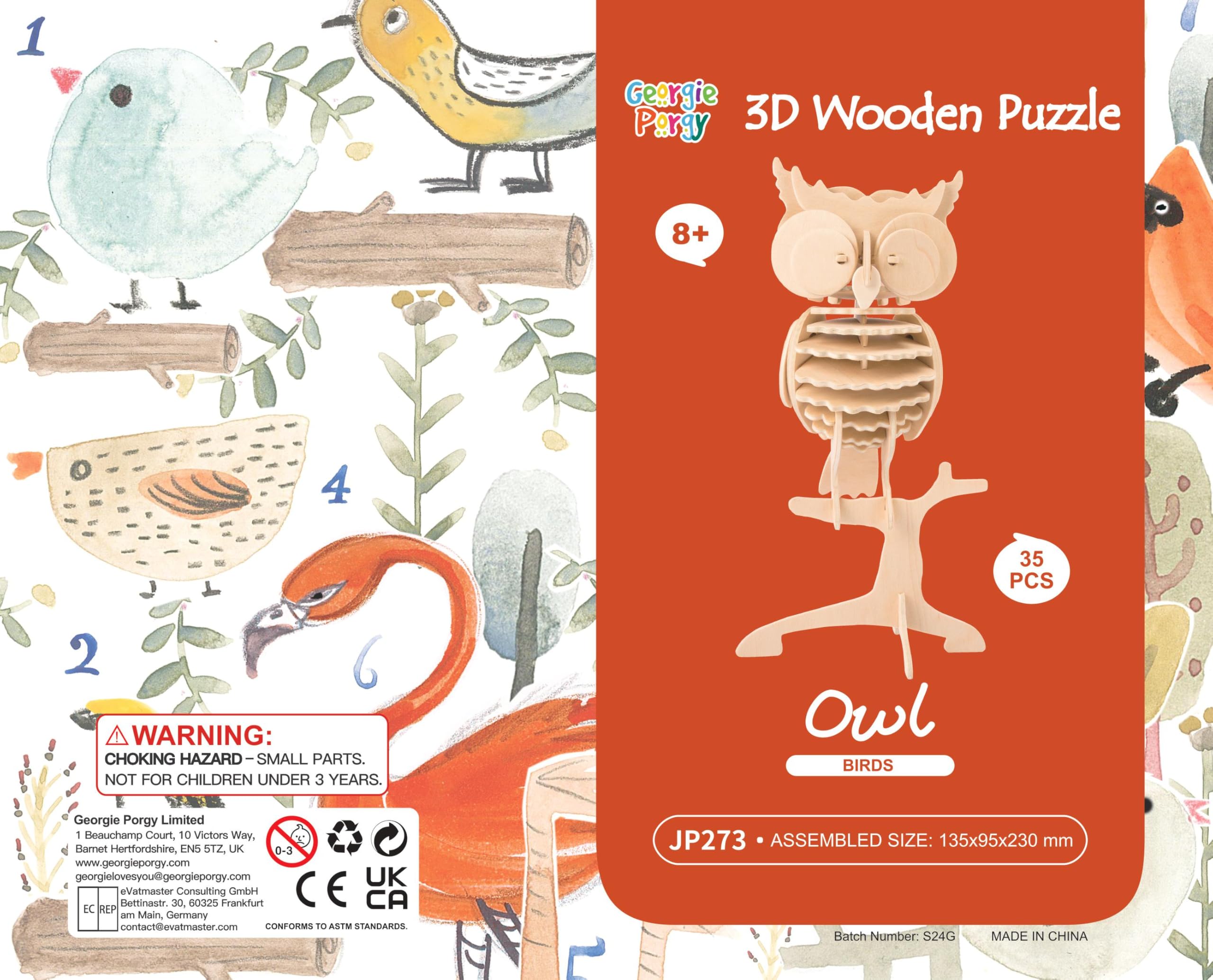 3D Wooden Puzzle Owl Model Woodcraft Construction kit Kids Toys age 5+ (JP273 Owl 35pcs), 35 pieces, 23.1 x 18.5 cm - Image 3