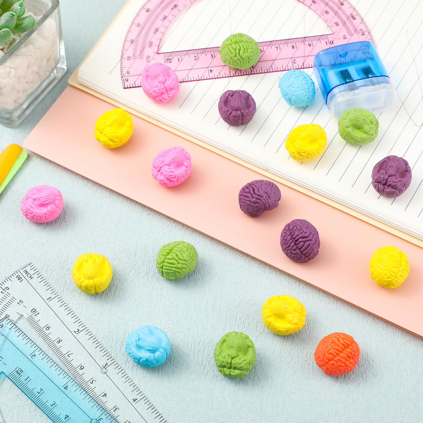 Gilprop 48 Stück Gehirnförmige Radiergummis, Großpackung, 2,5 cm, Mini-Radiergummi, für den Schulanfang, Party, Gastgeschenk, lustiges Klassenzimmer-Zubehör, niedliche Geschenke für Studenten, Lehrer