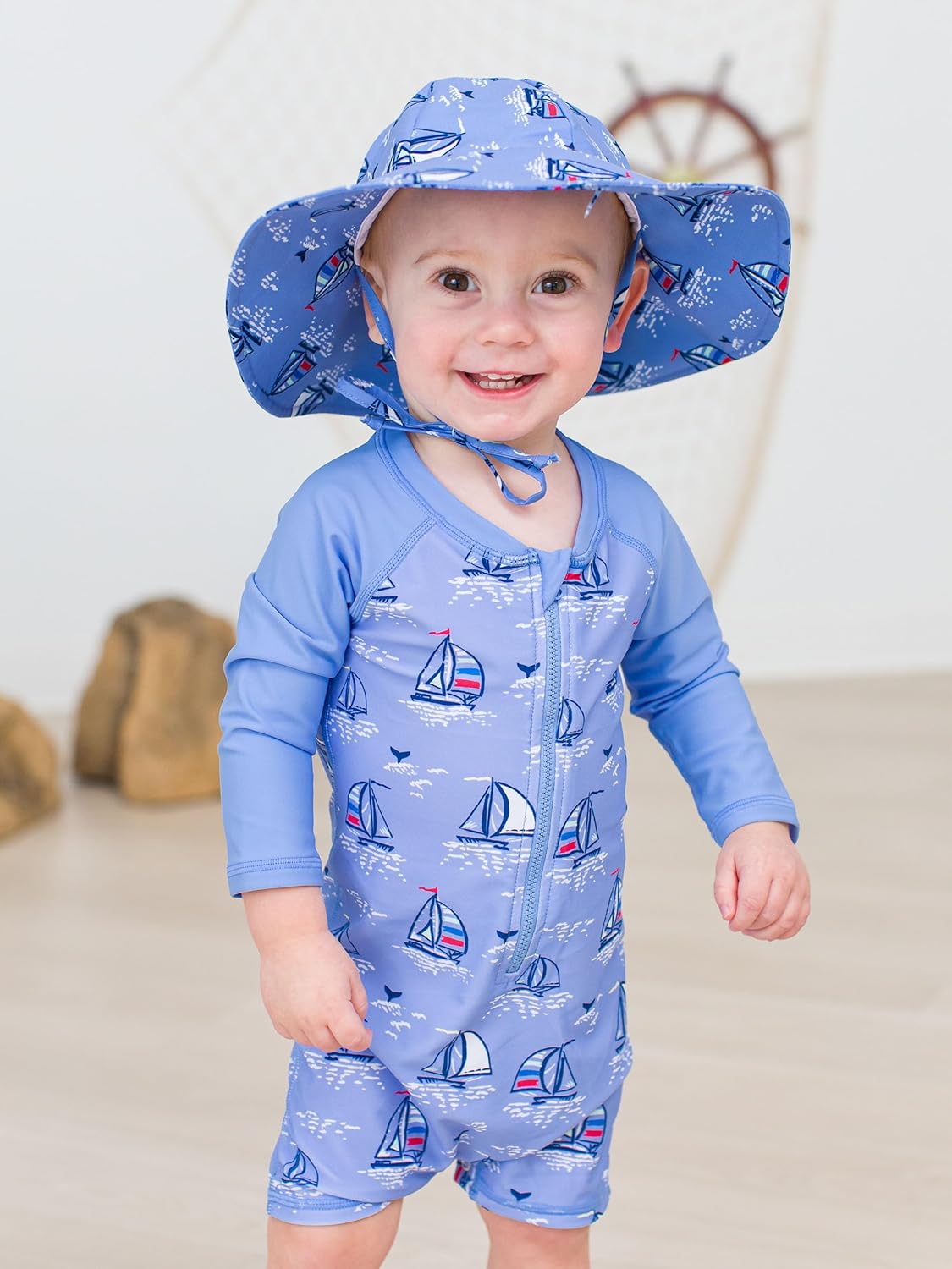 RUGGEDBUTTS Baby/Toddler Boy Swimsuit, One Piece Zipper Rash Guard Sunsuit with UPF 50+ Sun Protection - Image 2