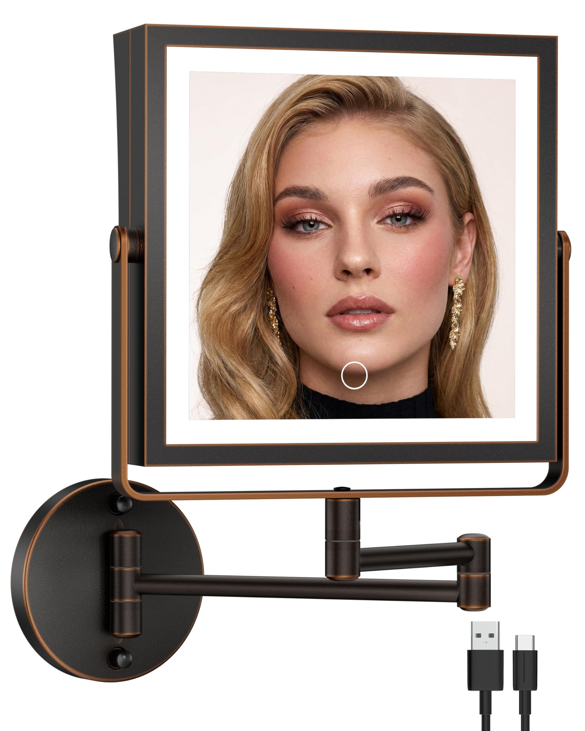 Miroir grossissant 10x mural rechargeable pour maquillage précis