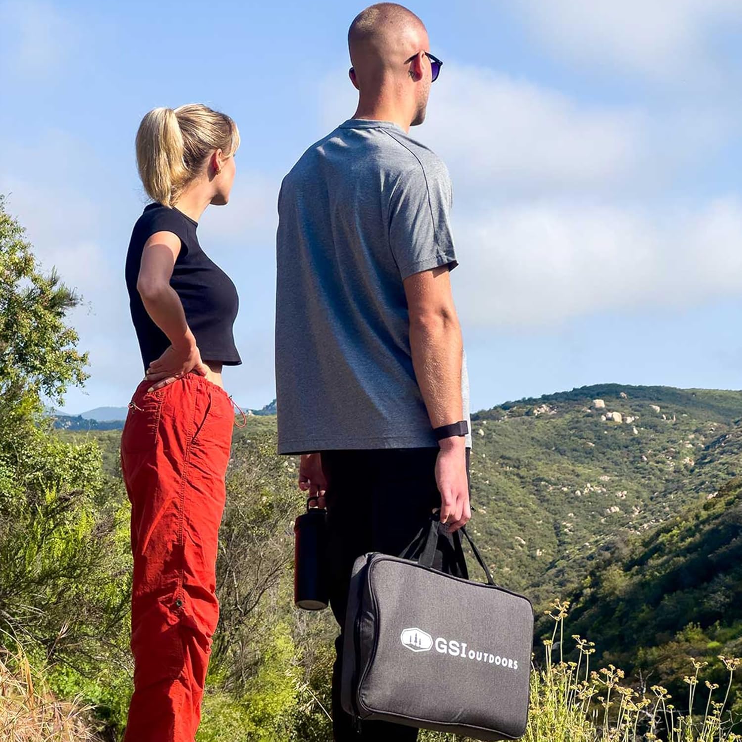 GSI Outdoors Gourmet Picnic Set, 2 Person Portable Camping & Wine Dining Travel Kit with Table, Glasses, Food Containers & Case