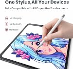 Stylus stylo pour appareils à écran tactile avec support adhésif, 2-in-1 Double pointe (Mesh) & Disque) Stylus pour Comprimé & Calendrier numérique intelligent, sans charge, toujours attaché, blanc
