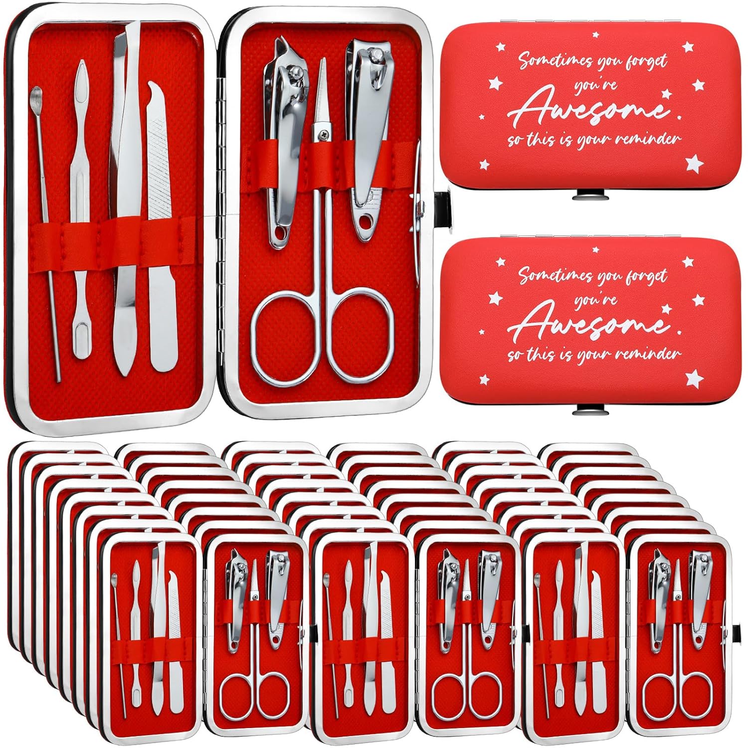 24 Set Manicure Kit Bulk Nail Clippers 7 in 1 Stainless Steel Grooming Nail Kit Employee Teacher Appreciation Gift Bulk Professional Pedicure Tool for Women Personal Care(Red)