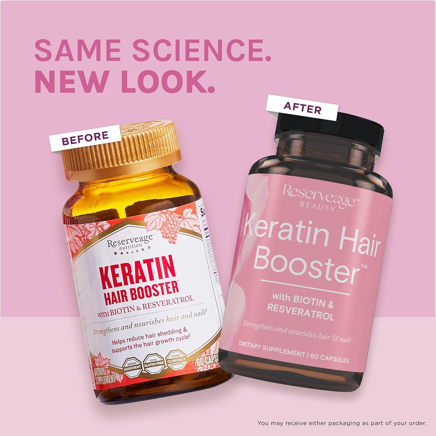 Reserveage Beauty Keratin Hair Booster with Biotin & Resveratrol - Hair & Nail Growth Supplement for Women - Supports Healthy Thickness & Shine with Biotin - 60 Capsules (30 Servings)