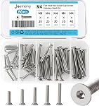 M5 x 30mm 35mm 40mm 45mm 50mm Flat Head Hex Socket Cap Screws, Countersunk Bolts, Stainless Steel 304, Metric Allen Drive, Bright Finish, Fully Threaded, Assortment Kit 50PCS