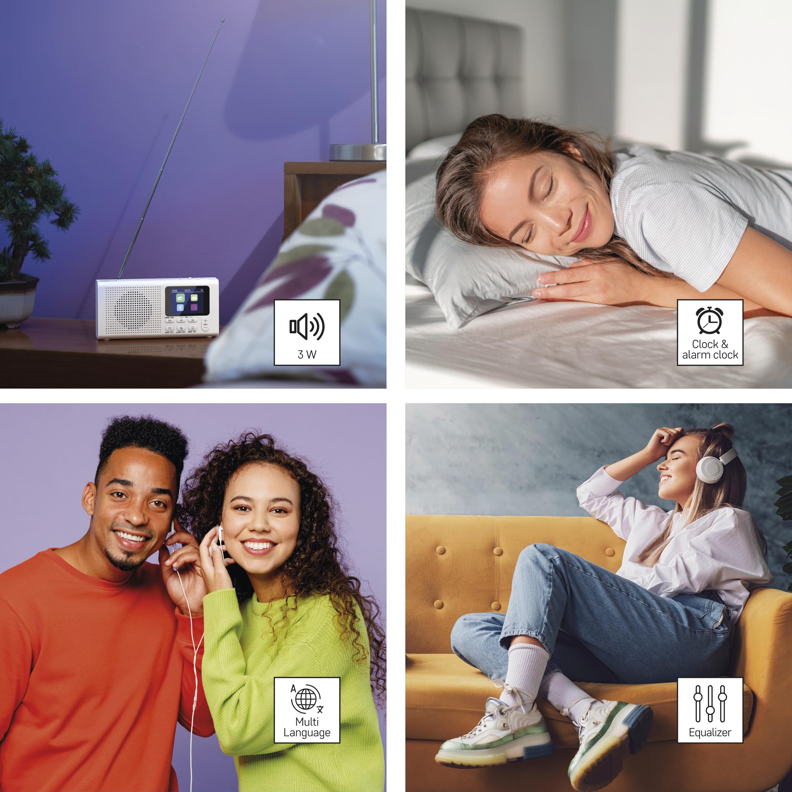 EMOS - Radio DAB+ z Bluetooth i podwójnym zasilaniem - przenośne radio cyfrowe z budzikiem, timerem i 40 miejscami pamięci - 4 x szybki wybór - radio kuchenne DAB+FM z kolorowym wyświetlaczem TFT LCD