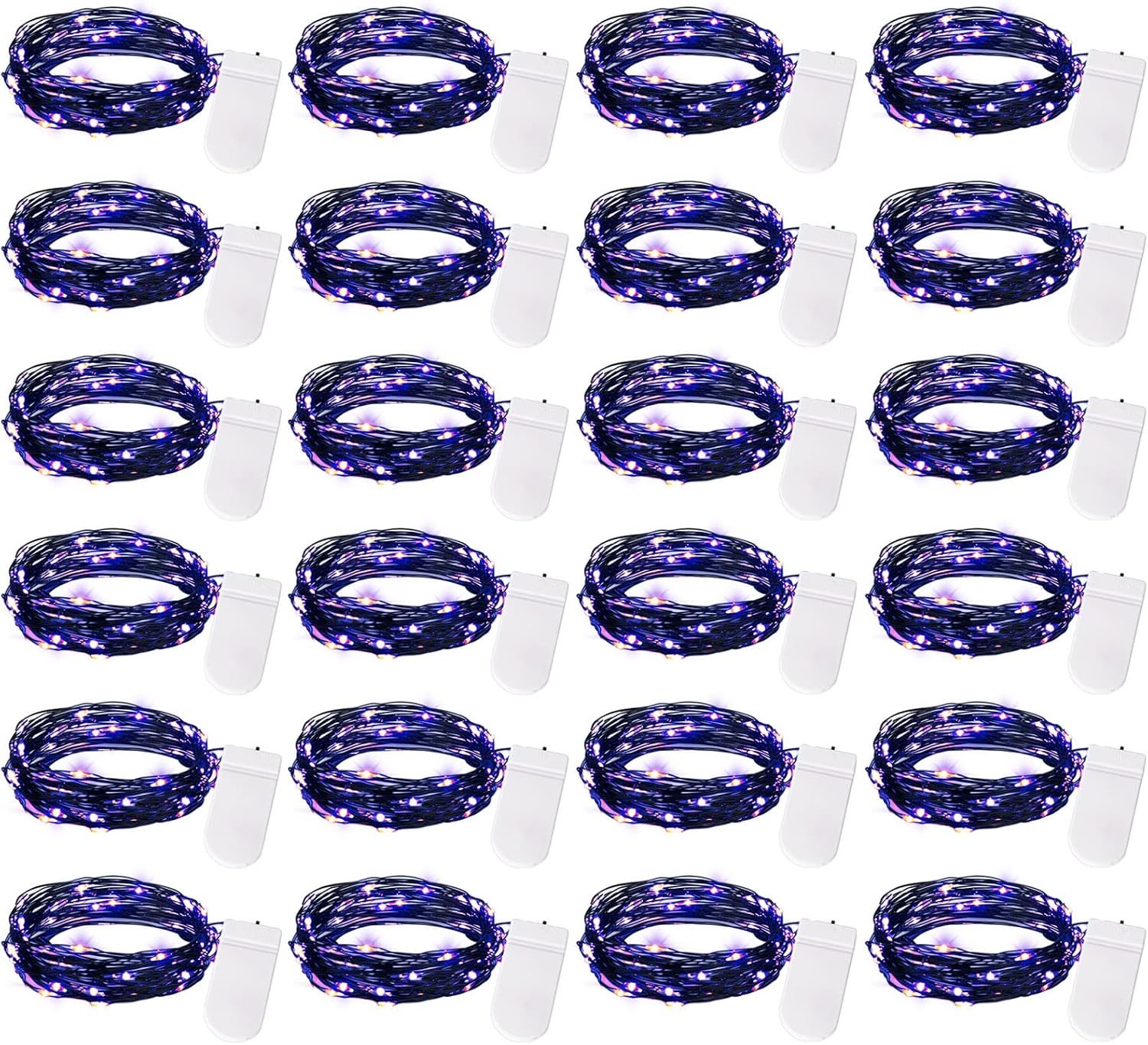 Brightown 24 Pack Led Fairy Lights Battery Operated, Halloween String Lights Waterproof Black Wire 7 Feet 20 Led Firefly Starry Lights for DIY Wedding Party Bedroom Patio Christmas (Purple)
