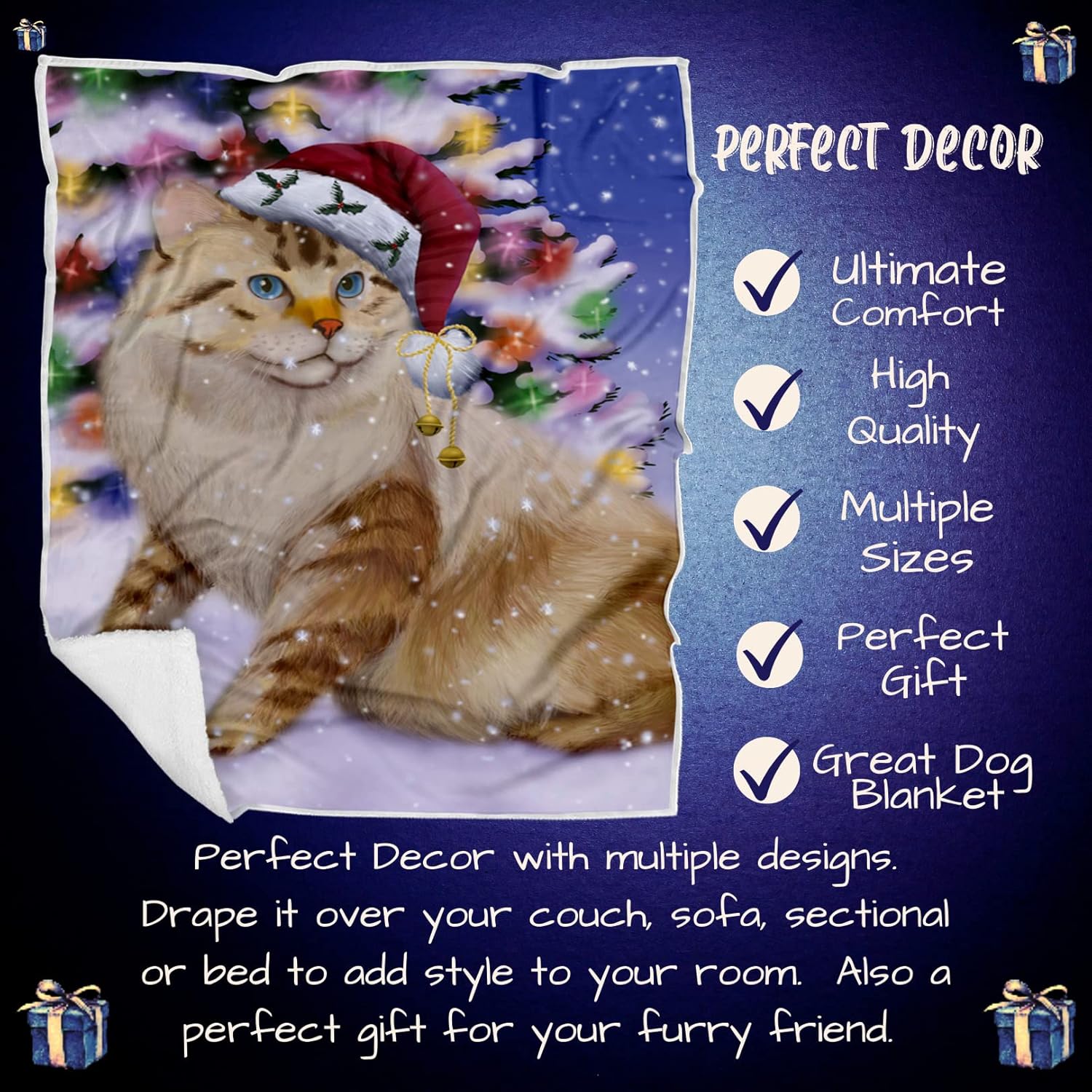 Doggie of the Day American Bobtail Cat Blanket - Christmas Winterland Wonderland - Super Soft & Warm Pet Theme for Sofa or Bed, Warm Fleece, Sherpa or Woven Material, BLNKT88371 (30x40 Fleece)