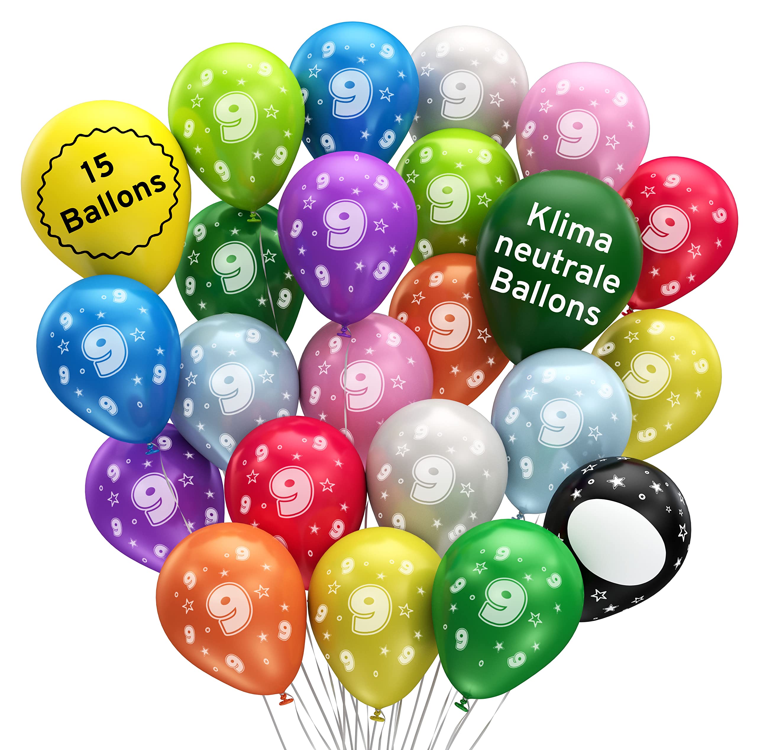 BIO Luftballons 9. Geburtstag •15 Stück• MADE IN EU • Premium BIO Ballons aus 100% Naturlatex • Regional hergestellt • kompostierbar - Ø32 cm Luftballons Geburtstag • Luftballon Kindergeburtstag