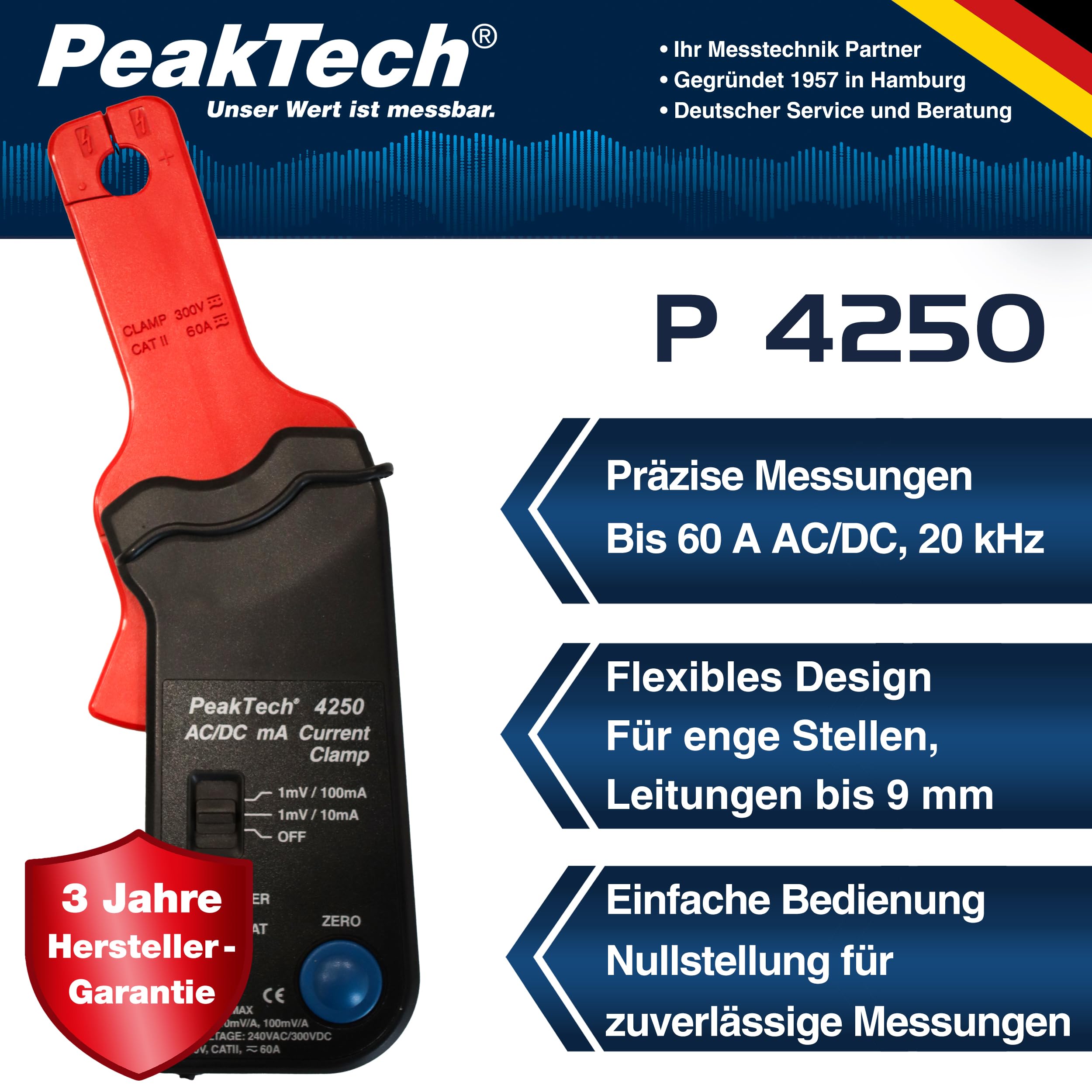 PeakTech P 4250 - Adapter cęgów prądowych do Multimetru ~ 60 A AC/DC ~ z wtyczką 4mm