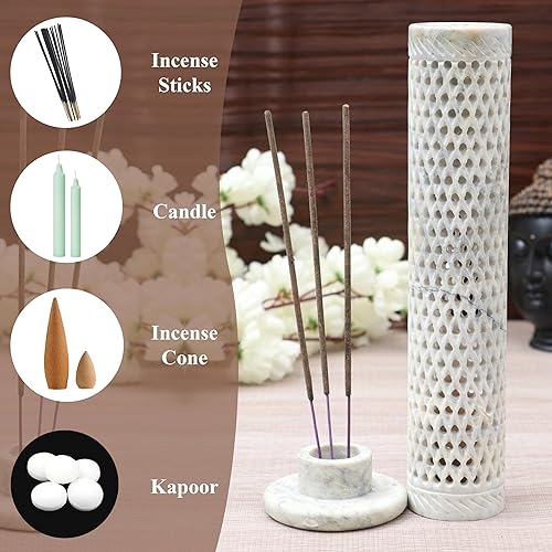 Miniatura 9 de Crocon Quemador de incienso de mármol negro con forma redonda, diseño de símbolo de árbol de la vida, soporte para velas, decorativo para el hogar y