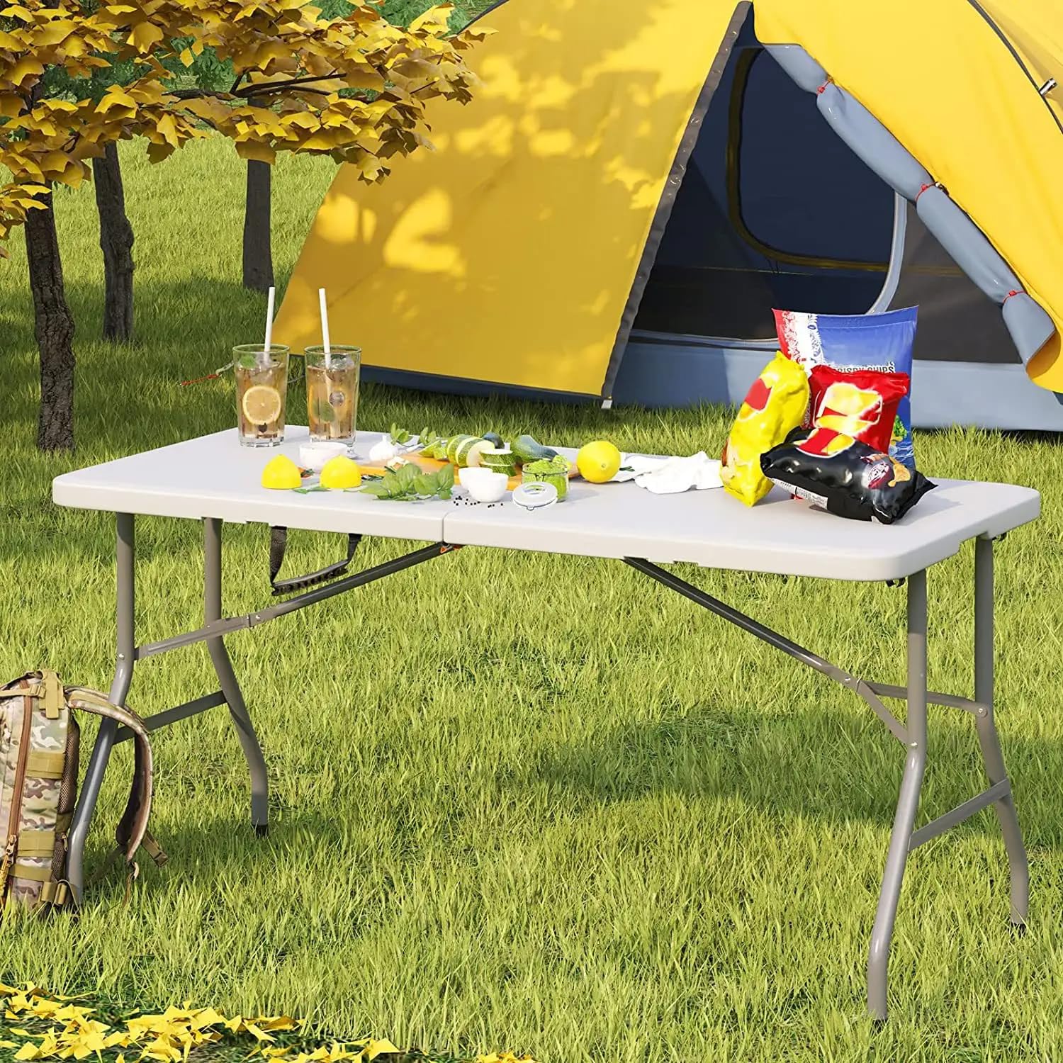IlGruppone Tavolo Pieghevole Bianco Richiudibile Tavolino Pic Nic Esterno Salvaspazio Camping Terrazzo CamperStruttura In Acciaio Per Feste Giardino Campeggio Vacanze Lunghezza 180 Cm