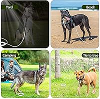 Vista 8 de Tresbro Cable reflectante de amarre para perro de 20 pies, cadenas para perros para exteriores con resorte absorbente de golpes, correa de corredor