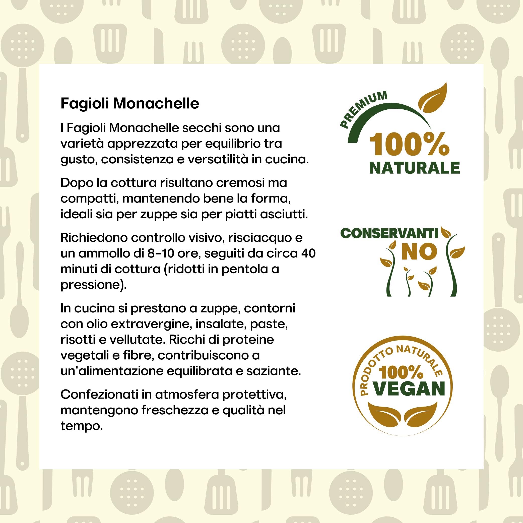 Il Contadino - Antichi Sapori | FAGIOLI MONACHELLE | Legumi Secchi, Ricchi di Proteine Vegetali e Fibre, Legumi Naturali di Qualità Premium, Senza Conservanti, Confezione Salva Freschezza (5 Kg)