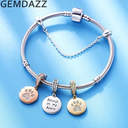 Miniatura 4 de GEMDAZZ Juego de 2 dijes con estampado de pata de oro rosa y corazón de Best Friend Forever en plata de ley 925, pulsera de bricolaje, regalo para
