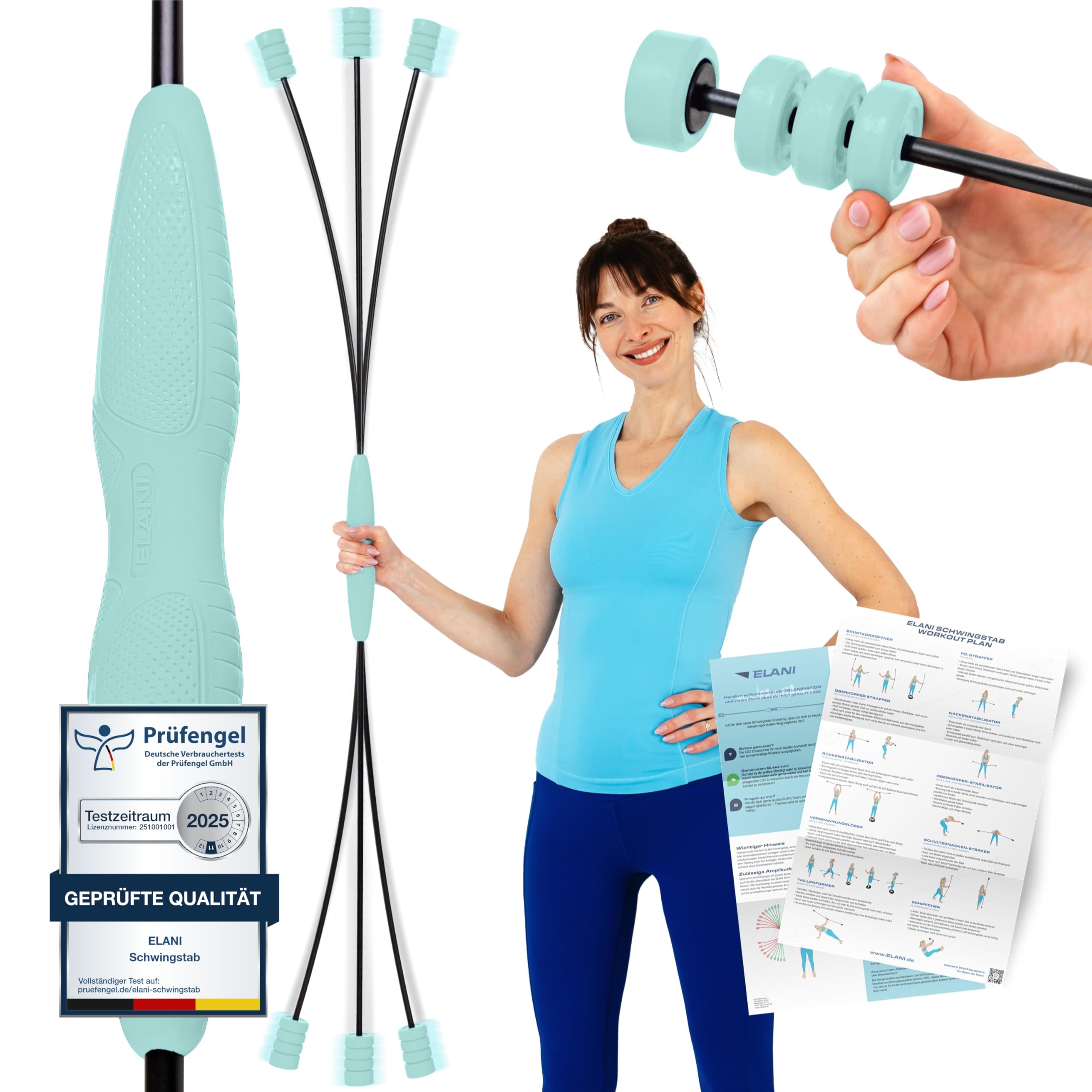 ELANI Schwingstab - Verstellbarer Widerstand & ergonomischer Griff - hochbelastbarer Gymnastikstab, auch als Physiotherapie Zubehör, Swinging Sticks, Schwingstab Fitness Testsieger, Flex Stab