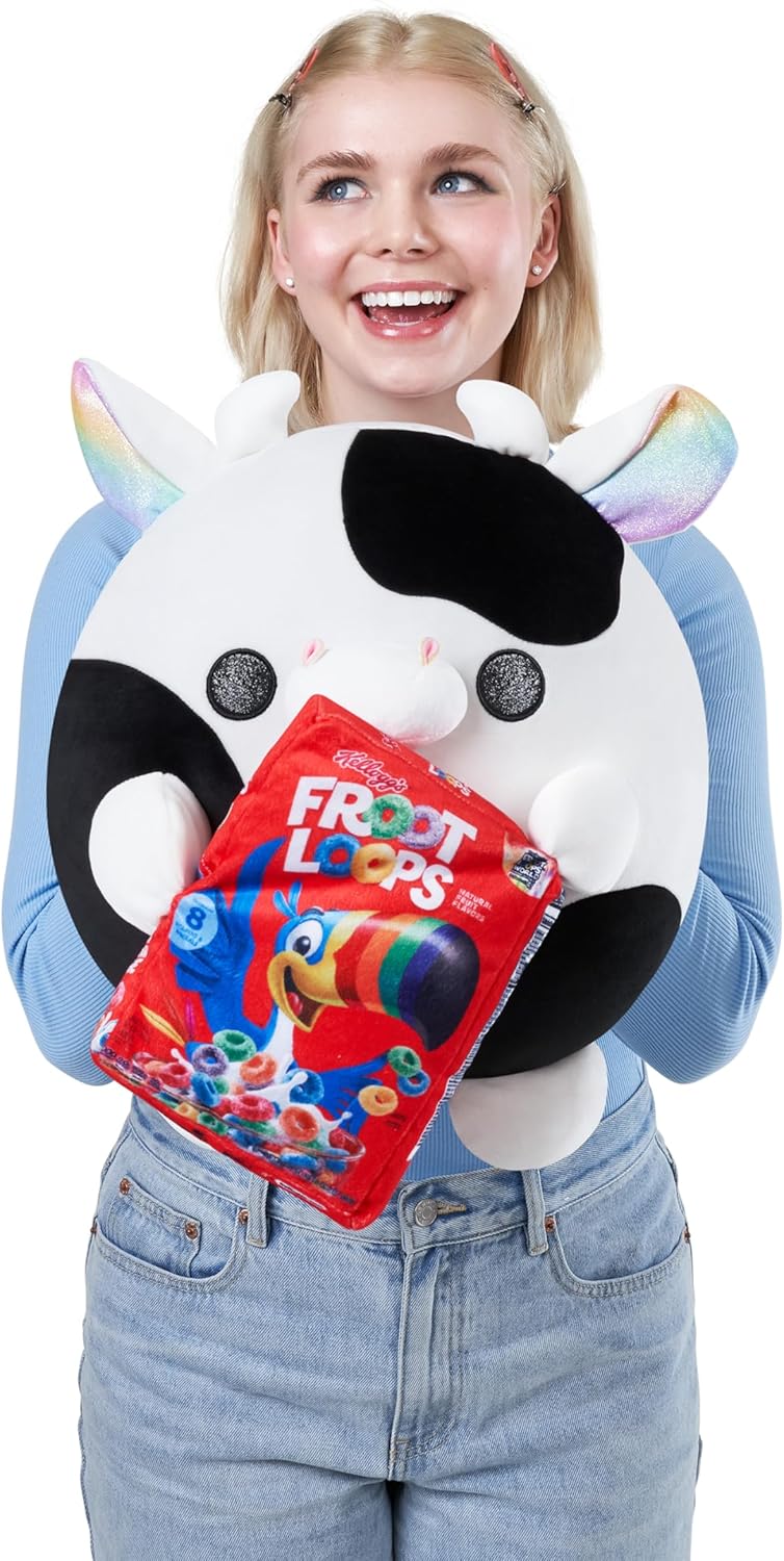Snackles (Froot Loops) Cow Super Sized 14 inch Plush by ZURU, Ultra Soft Plush, Collectible Plush with Real Licensed Brands, Stuffed Animal