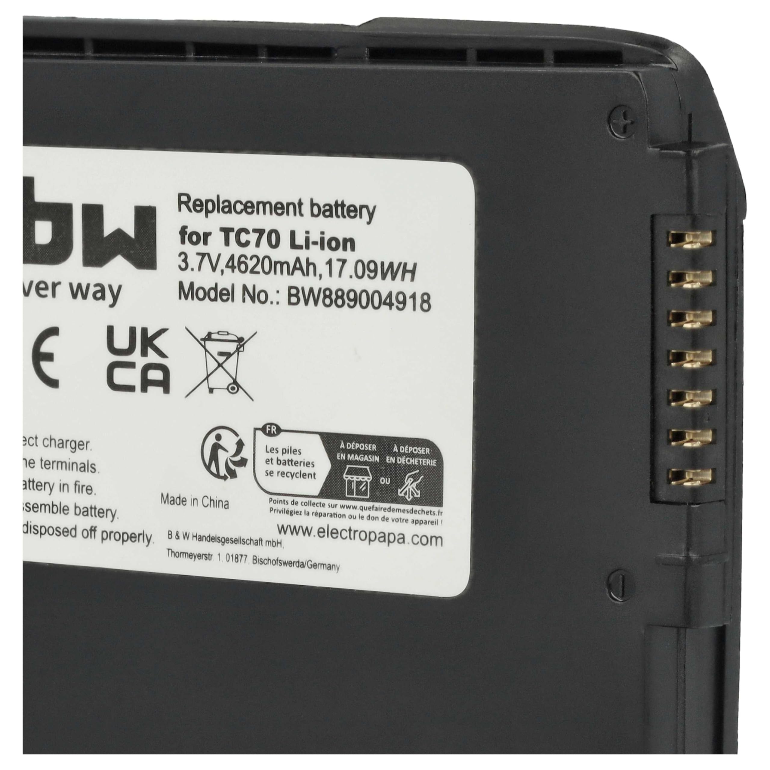 vhbw Bateria zamienna do Zebra 82-171249-02, BT-000318, BTRY-TC7X-46MAH-01 do skanera kodów kreskowych POS (4620 mAh, 3,7 V, Li-Ion)