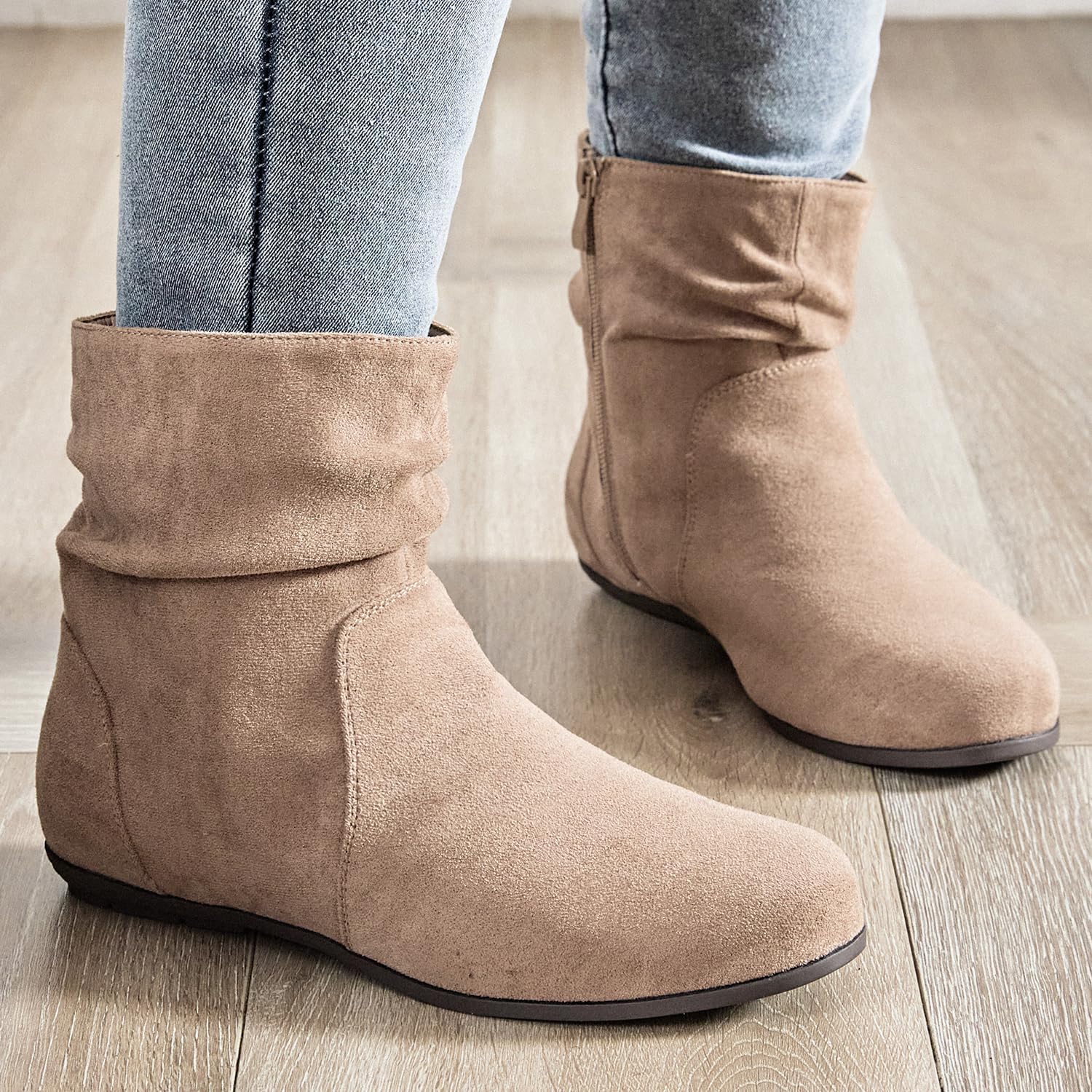 Luoika Women's Wide Width Low Heel Side Zipper Ankle Boots - Image 2